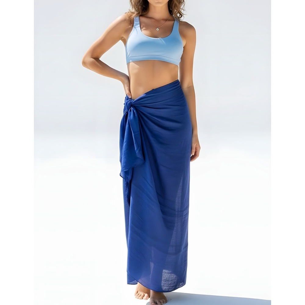 MONDAY SWIMWEAR St. Tropez Linen-Blend Sarong, Cobalt, OS - Picture 3 of 10